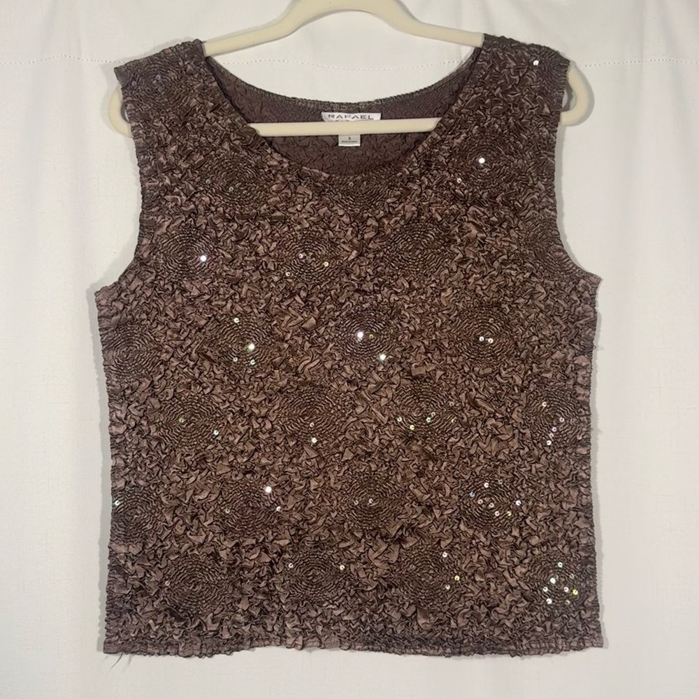 Y2K Rafael Brown Sequin Crinkle Top
